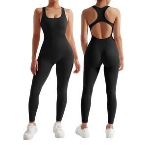 RXRXCOCO Women Backless One Piece JumpsuitSeamless Workout Yoga Jumpsuit Medium